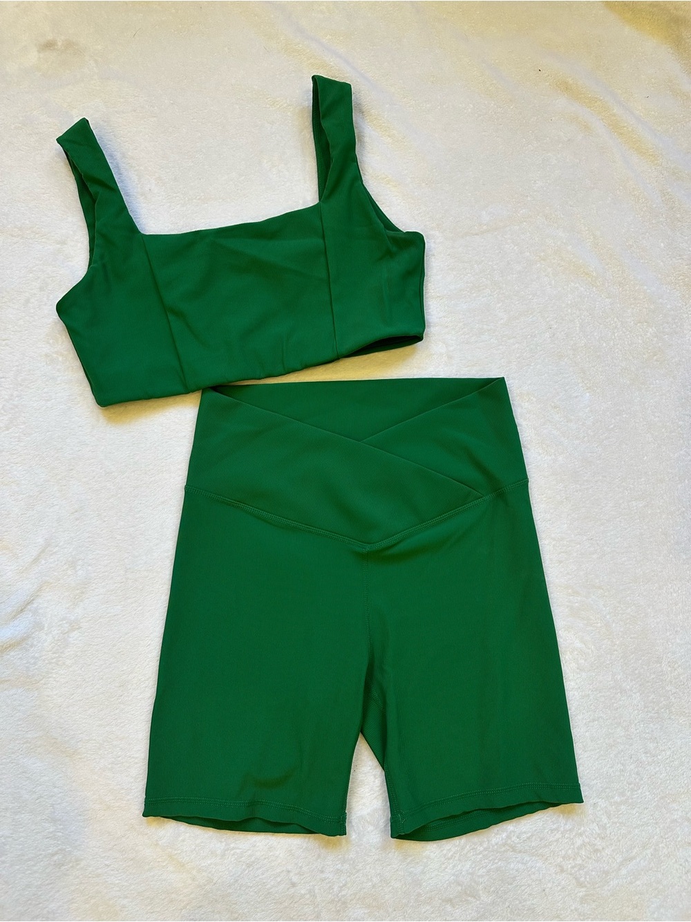 Wilo the Label Green High-Waist V-Band Bike Shorts with Matching Crop Top